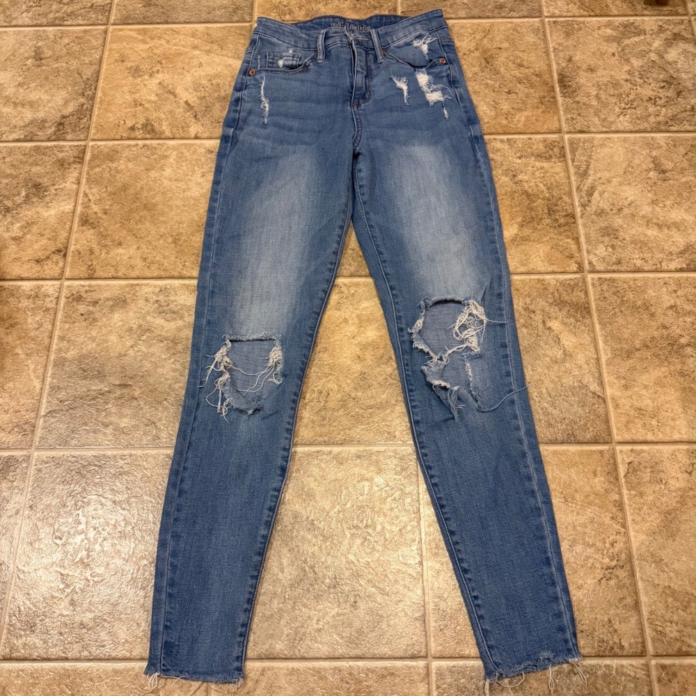 Wild Fable Womens High Rise Skinny Distressed Jeans Blue Size 00 Raw Hem Edgy